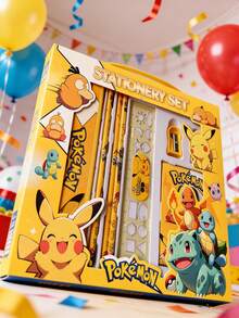 Cartoon Character Style Stationery Gift Set, Includes Pencil, Notebook, Pencil Sharpener, Pencil Case, Ruler, Eraser And Crayons. - Multicolor - View 1