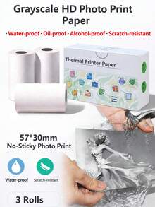 3Pcs/Box 57Mm Wide White Thermal Paper Pocket Printers And Instant Cameras Roll, Printer Thermal Paper Grayscale HD Photo Thermal Paper - Multicolor - View 2