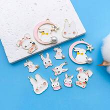 5/12件套可爱兔子吊坠套装 – 珐琅锌合金可爱卡通月亮星星设计 – DIY手链项链耳环工艺品材料，适合生日派对和春节 - 彩色 - 查看 3