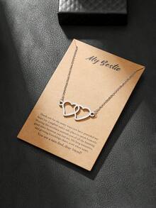 1件不锈钢双心吊坠项链，适合送礼和日常佩戴。 - 銀色 - 查看 6