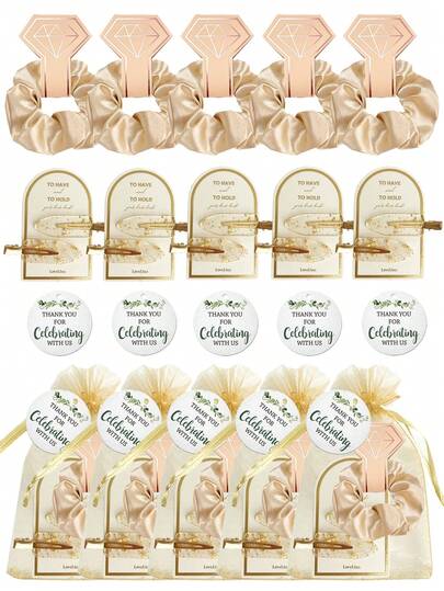 Brodark 5件/25件复古玫瑰水钻迷你梳子镜发圈套装，包含感谢卡和束口袋，婚礼回礼，适合伴娘、女士单身派对、新娘送礼会、生日、开学、新年、情人节礼物