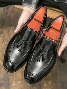 Men's Loafers, Men's Leather Shoes, Tassel Decorated Men's Shoes, Suitable For Saturday Banquets, Dances, Parties, Weddings, Wedding Shoes, Men's Office Work Shoes - màu đen - Xem 4