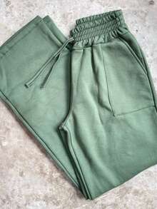 Women's Fleece Sweatpants, Thick Sweatshirt Material - 軍綠色 - 查看 2