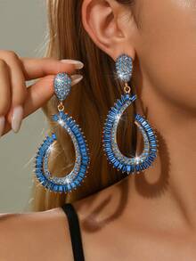 Sparkling AB Crystal Teardrop Hoop Earrings, Rhinestone Embellished For Party & Date Night - Multicolor - View 10