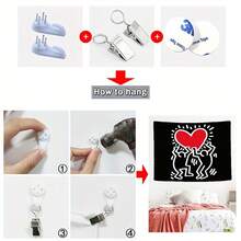 1pc Bedroom Decor Keith Haring Heart Love Figures Black Background Tapestry, Decorative Wall Hanging Tapestry For Bedroom, Lotus Spiritual Tapestry, Beach Mat, College Dorm Home Decor Hanging Cloth Gifts Birthday Graduation - 1PC - View 4