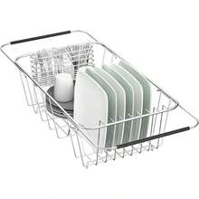 Escurridor de platos pequeño en fregadero ajustable organizador expandible acero inoxidable 304 con soporte utensilios sobre encimera - Escurridor de platos pequeo en fregadero de acero 304 - Ver 8