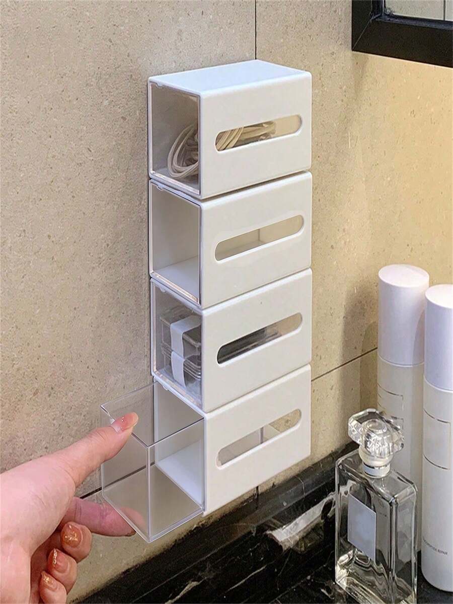 1/2/4 piezas Caja de almacenamiento montada en la pared - Estilo de cajón transparente Organizador de cosméticos de baño y joyas, Decoración de sala de maquillaje, Decoración de habitación - Multicolor - Ver 1