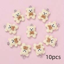 10个可爱树脂蝴蝶结卡通熊（咖啡色、米色）DIY饰品，适用于制作精美耳环、手链、项链吊坠、钥匙扣、包包挂饰和钥匙链 - 彩色 - 查看 8