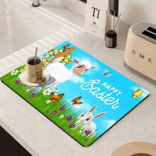 1 pezzo Tappetino assorbente multifunzione con motivo pasquale di agnello e coniglio, in poliestere, adatto per cucina, tavolo da pranzo, asciugatura piatti, lavatrice e macchina da caffè, bagno, accessori da cucina, articoli per feste - Multicolore - Visualizzare 6