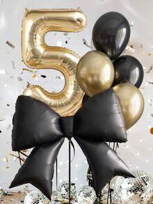 7/8个40英寸0-9浅金色数字气球套装，大号黑色蝴蝶结铝箔气球，黑金乳胶气球，适用于生日派对、周年纪念装饰 - 彩色 - 查看 6
