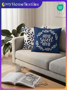 Conjunto de 2 capas de almofada com estampa de folhas em azul marinho. Tecido macio e respirável para sofá, cama, carro, decoração de casa, material escolar, casamentos. Lavável à máquina. Certificação OEKO-TEX. - Multicolorido - Ver 2