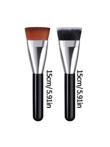 2支装高品质平头软粉色粉底刷，轻松打造无痕妆容，修饰脸型，多功能便携式化妆刷 - 黑色 - 查看 8