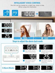 1个LED镜面桌面时钟，带贪睡功能的数字闹钟，时间显示，桌面电子钟，贪睡功能，夜灯，USB桌面时钟，家居装饰，智能时钟，卧室/办公桌时钟，家居装饰，房间装饰，数字时钟，卧室装饰，宿舍装饰，返校装饰，开学惊喜，学习用品 - 黑色 - 查看 6