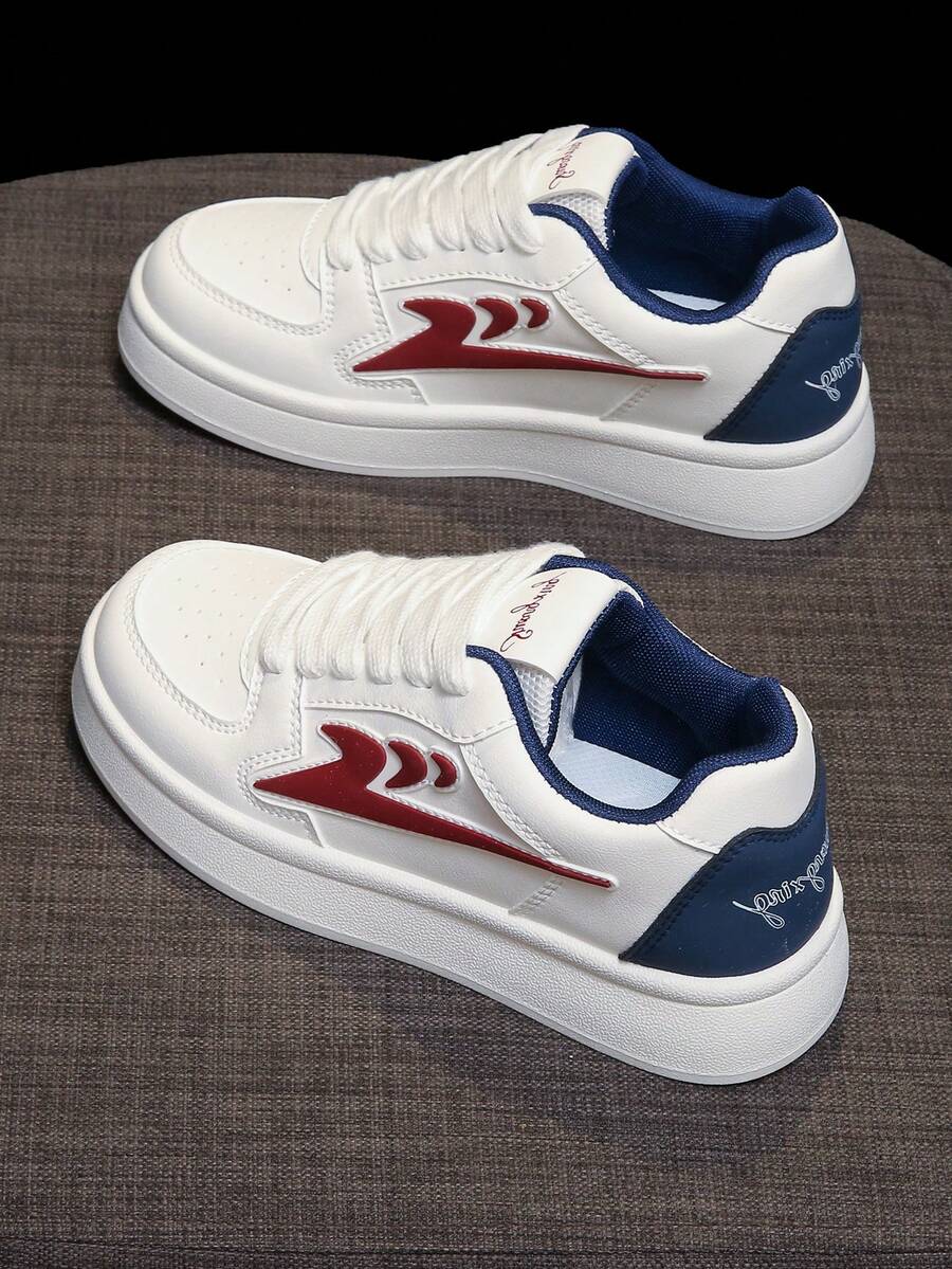 1双男女通用经典白色运动鞋，休闲情侣滑板鞋，新款春秋季真皮运动休闲鞋 - 蘭紅 - 查看 1