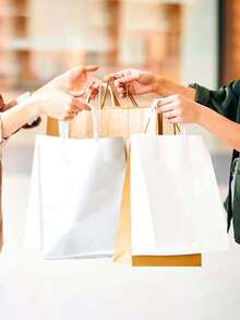 50pcs Kraft Paper Gift Bags With Handles, Drawstring Kraft Paper Bags, 15 X 8 X 21 Cm, Suitable For Birthday, Wedding, Valentine's Day And Party Celebrations - White - View 5