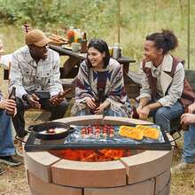 Rejilla rectangular para fogata, rejilla para barbacoa de acero duradero con mango y soporte, accesorio portátil para cocinar al aire libre para fiestas de acampada, 32 pulgadas, negro - 32 pulgadas - Ver 1