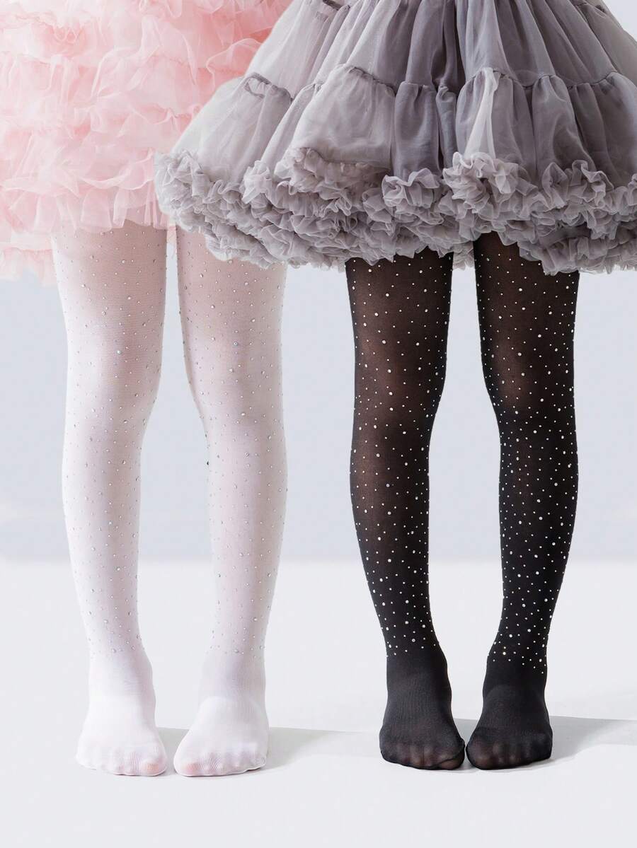1pc Girls' Crystal Decorated Fishnet Tights, Breathable Soft Sheer Mesh Stockings, Shiny Dance Socks Suitable For Stage Performance, Birthday Party, Holiday Gift, Valentine's Day Outfit And Daily Wear - Multicolor - View 1