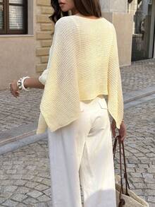 Live To Mo Y2K 夏季奶油黄单肩休闲针织上衣，不规则沙滩罩衫，度假和外出完美之选 - 黃色 - 查看 3