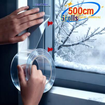 5 Rolls 500CM 1.18 Inch Wide Winter Windproof Waterproof Window Sealing Tape, Strong Adhesive Seamless Sealing Strip, High Viscosity Provides Warmth Protection In Winter