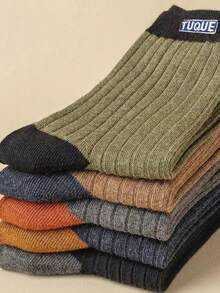 Chaussettes mi-mollet pour hommes, chaussettes de sport pour automne/hiver, chaussettes polyvalentes à motif de bloc de couleur et de lettres, respirantes et absorbant l'humidité, convenant aux jeunes adultes et aux étudiants - Multicolore - Voir 2