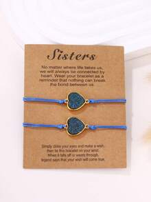 2件套流行水晶簇树脂心形蜡绳手链，友谊编织手链，情人节礼物 - 手鍊 - 查看 16