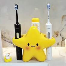 1pc Cute Star Shaped Plastic Toothbrush Holder - Freestanding Bathroom Storage, With Adorable Face Design, Plastic Construction, Space-Saving Toothbrush & Toothpaste Organizer Bathroom Accessories - Multicolor - View 6