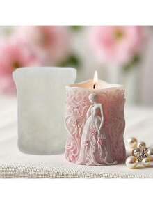 Floral Goddess Silicone Mold With Column Embossed Design, Easy Demold And Reusable, Suitable For Scented Candle Casting, Gypsum Craft Decoration, Perfect For Wedding Decor And Mother's Day Gift - White - View 2