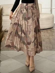 Livesso Women's Full Print Geometric Pattern Pleated Skirt,Fall Clothes - Multicolor - View 6