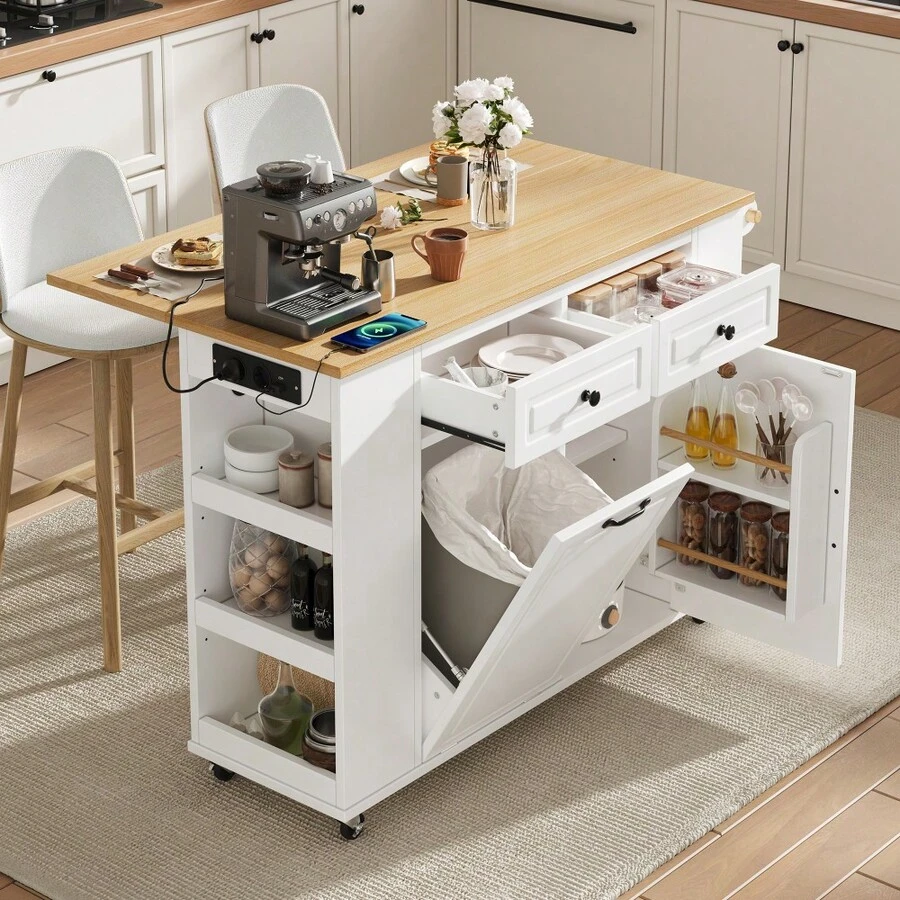 Mobile Storage Islands - White+Natural + MDF-2 - View 1
