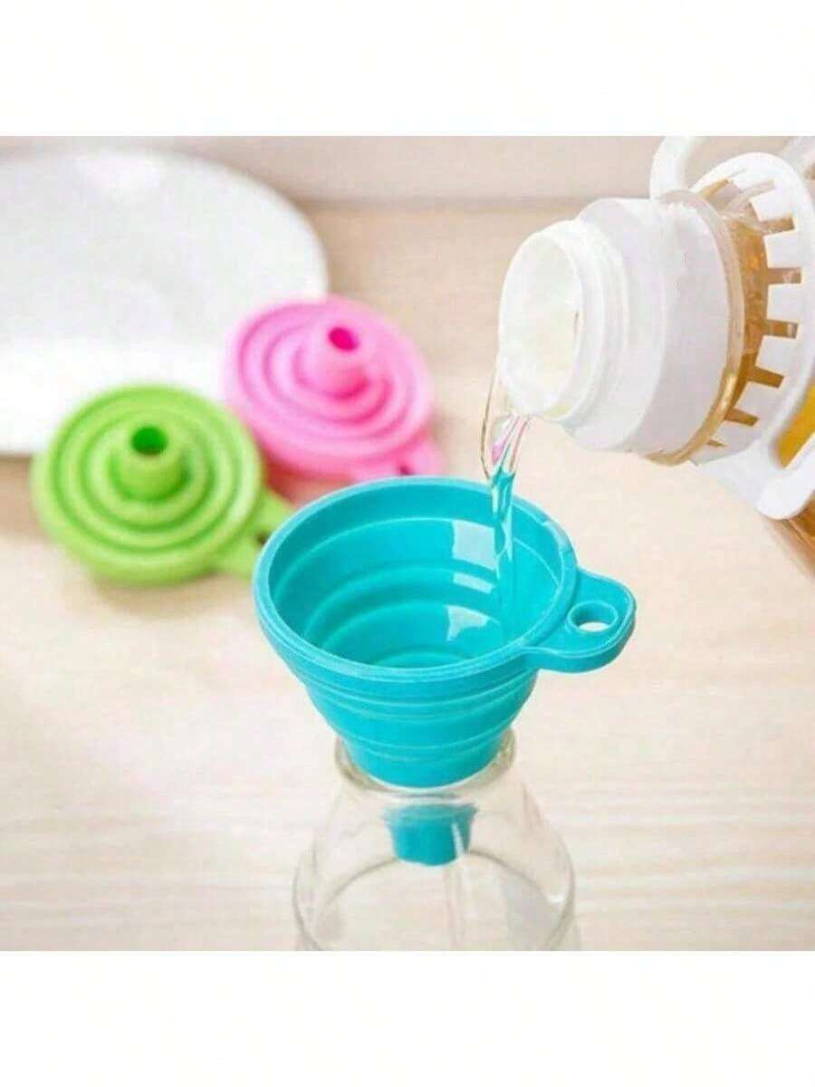 1pc Foldable Mini Blue Funnel, Suitable For Home, Plastic Funnel For Oil Pans, Silicone Funnel For Kitchen Supplies And Outdoor Camping