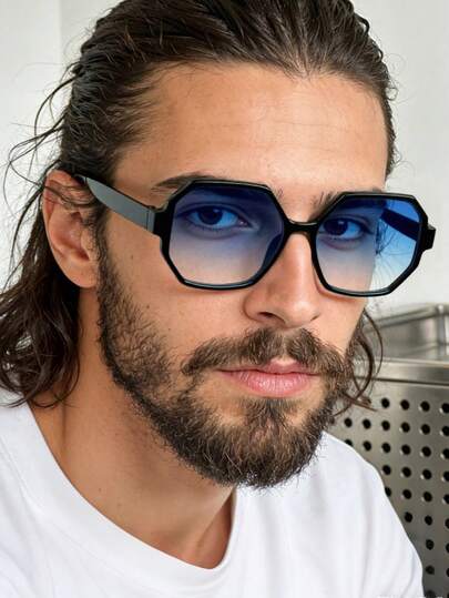 1PC Men's Fashion Glasses Casual Basic Hexagon Polycarbonate Lightweight Frame For Outdoor And Everyday Outfit Pairings With Glasses Box