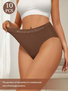 MEIYATING 10pcs/Pack Women's Low Waist Seamless Panties, Heart & Stripe Pattern, English Waistband, Comfortable Soft Texture, Fashionable Everyday Wear Triangle Underwear - Multicolor - View 6