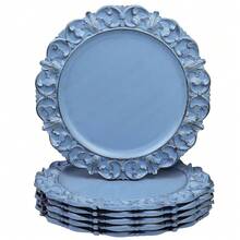 13\ Antique Blue Charger Plates, Set Of 6 Plastic Textured Chargers For Dinner Plates With Embossed Rim, Table Décor, Party, Wedding, Holiday - FD04BL - View 1