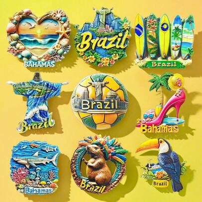 1 pieza Imán de nevera 3D estéreo con diseño de hito de Brasil, recuerdo de viaje a Bahamas para decoración del hogar