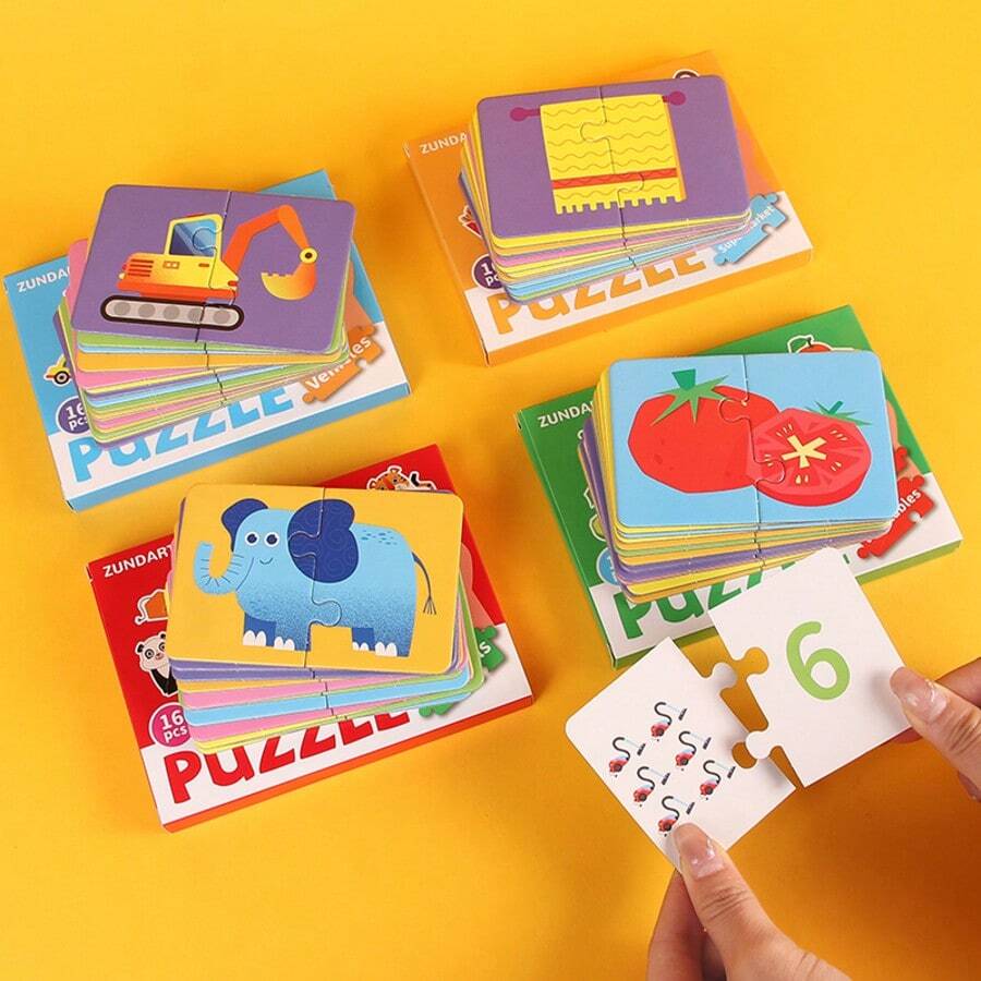 Juguetes educativos de emparejamiento | Emparejamiento de patrones, emparejamiento de palabras, emparejamiento de números, rompecabezas planos, tarjetas de aprendizaje para niños, libros de bolsillo, regalos multicolor de Año Nuevo, materiales de aprendizaje de inglés - Multicolor - Ver 1