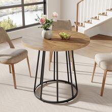 Tribesigns Tavolo da pranzo rotondo per 2-4 persone, Piccolo Tavolo da Cucina 80 cm con Struttura Metall Stabile Design Industriale per Sala da Pranzo, Cucina, Soggiorno, Caffè, Marrone - Castano - Visualizzare 5