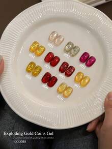 12毫升情人节美甲彩绘黄色金色红色粉色闪粉玻璃珠猫眼凝胶指甲油新年超闪闪粉百搭白色流行色冬春美甲沙龙家用DIY美甲用品 - 彩色 - 查看 5