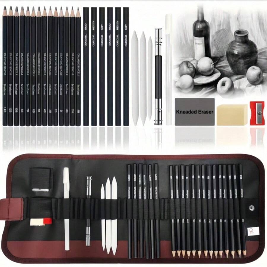Drawing Pencils Sketch Pencil Art Supplies Set,Professional Sketching Art Graphite Charcoal Blending Stump Pencils Kit (29 Art Supplies) Back To School - 29件套裝 - 查看 1
