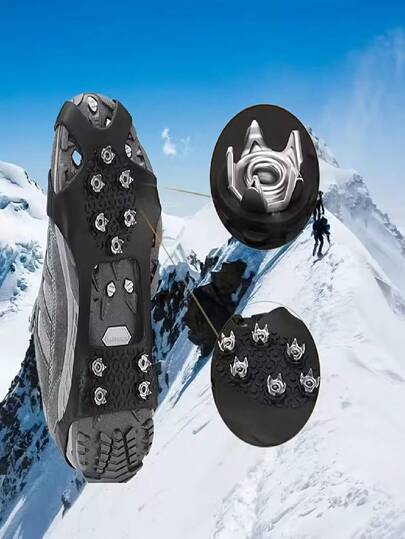 10齿防滑冰爪，适用于徒步、攀冰、跑步、户外活动、雪地、冰面，钢制防滑冰爪鞋套，适用于冰雪地形，防止滑倒