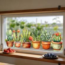 1/3 piezas Pegatina de ventana con diseño de suculentas botánicas, cactus con flores en macetas, resistente al agua, estática, para decoración de oficina y hogar, ventanas, desmontable, antichoque, vinilo decorativo - Pegatina de ventana de cactus - Ver 1
