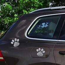 2pcs White Diamond Animal Paw Print Car Interior Decor Stickers! Fully Embedded With Sparkling White Diamonds, Adorable Paw Print Design, Cute And Eye-Catching, Fits All Vehicle Models. Not Only A Decorative Accessory, But Also Can Cleverly Cover Small Interior Scratches, Wear-Resistant And Fade-Resistant - 2pcs White Diamond Paw Print Stickers - View 7