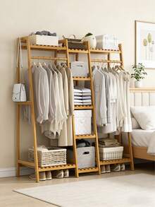 Wooden Clothes Rack | Multi-Shelf Wardrobe Organizer For Bedroom, 2026 - Refresh Your Home - Brown - View 4