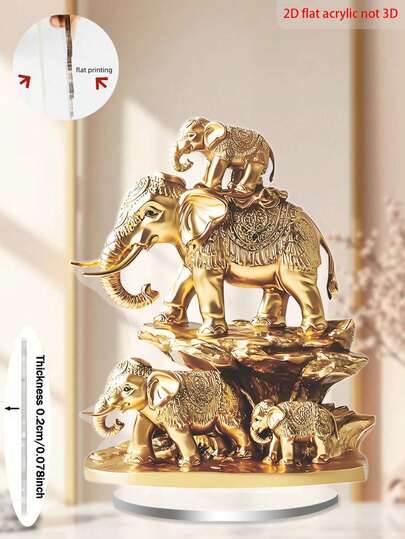 2D Flat 1pc Acrylic Printed Gold 4 Elephants Migration Grassland Decor (15cm/5.9inch), Suitable For Home Decor, Birthday Gift, Office Decor, Room Decor, Sunlight Catcher, Ramadan - Living Room Decor, Durable Waterproof - Best Gift For Friends And Family