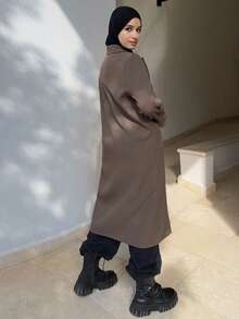 Livesso Double Breasted Lapel Neck Longline Coat,Fall Clothes Women Jacket - Chocolate Brown - View 5