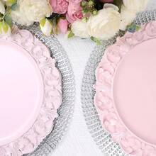 13\ Pink Charger Plates, Set Of 6 Plastic Textured Chargers For Dinner Plates With Embossed Rim, Table Décor, Party, Wedding, Holiday - FD08P - View 7
