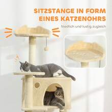 Kratzbaum 160 Katzenturm Mit Hängematte, Leiter, Höhle, 2 Plüschballen, Sisalstämme, 48 X 48 X 160, Beige On-Site - 1 - View 6