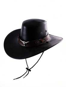 Mũ rộng vành có dây đai và trang trí đinh tán, mũ lưỡi trai phong cách Jazz unisex thích hợp cho các hoạt động ngoài trời mùa xuân, hè và thu. Mũ vành rộng kiểu cao bồi miền Tây. - mũ cao bồi da - Xem 6