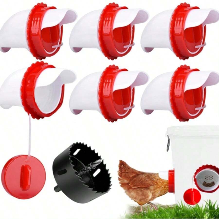 Chicken Feeder Port Kit – 6 Pack Automatic Poultry Feeder Cups For Buckets & Bins, No Waste Rainproof DIY Chicken Feeders For Hens, Ducks & Other Poultry - 6 PCS - View 1