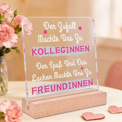 2D flach, 1 Stück Deutscher Arbeitsplatz Bestie Geschenk, "Kolleginnen" thematisches quadratisches Acryl Tischaufsteller, Abschiedsgeschenk und Geburtstagsgeschenk für Kollegen und Freunde, geeignet für Büro, Zuhause, Wohnzimmer, Raumdekoration, Galentinstag Geschenk