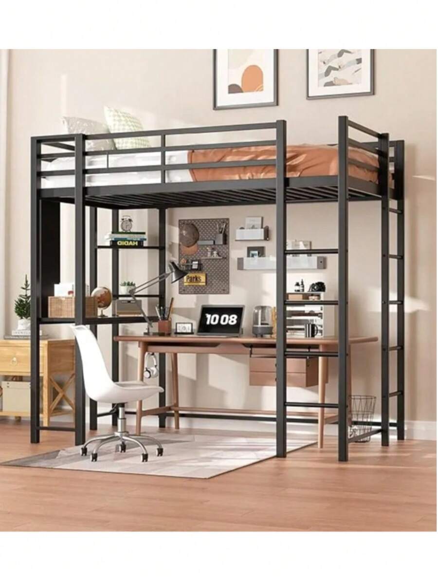 Marco de Cama Metálico, Marco de Cama de Metal Antideslizante,Marco de Cama de Plataforma Duradera, Fácil Montaje, Resistente y Duradero,Litera Base Cama Individual Marco Metal Economicas Tubo - Negro - Ver 1